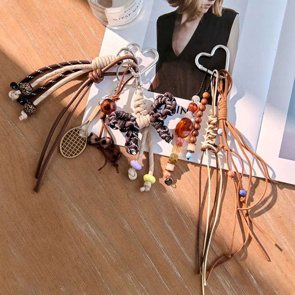 아크릴 비즈 휴대폰 스트랩 라켓 마이야르드 비즈 짜임끈 자동차 키체인 장식품 수제 브레이드 로프 키링