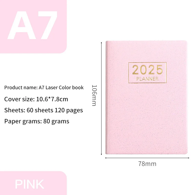2025 A7 Laser Calendar Mini Portable Notebook Colorful Starlight Color Leather Surface Planning Notebook