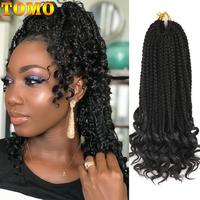 TOMO Crochet Hair Box Braids Curly Ends Synthetic Ombre Hair for Braid 22 Strands 14 18 24 Inch Braiding Hair Extensions
