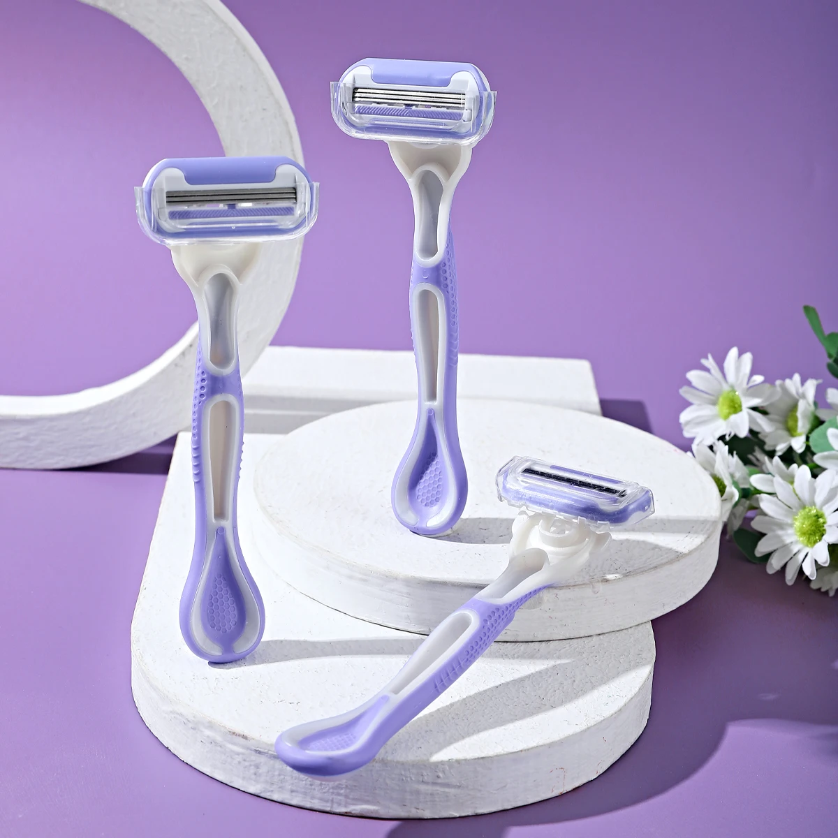 3Pcs Set Women Razor 3Blades Manual Shaver for Women Rubber Handle Bikini Hair Removal Shaving Tool for Leg Arm Shaver