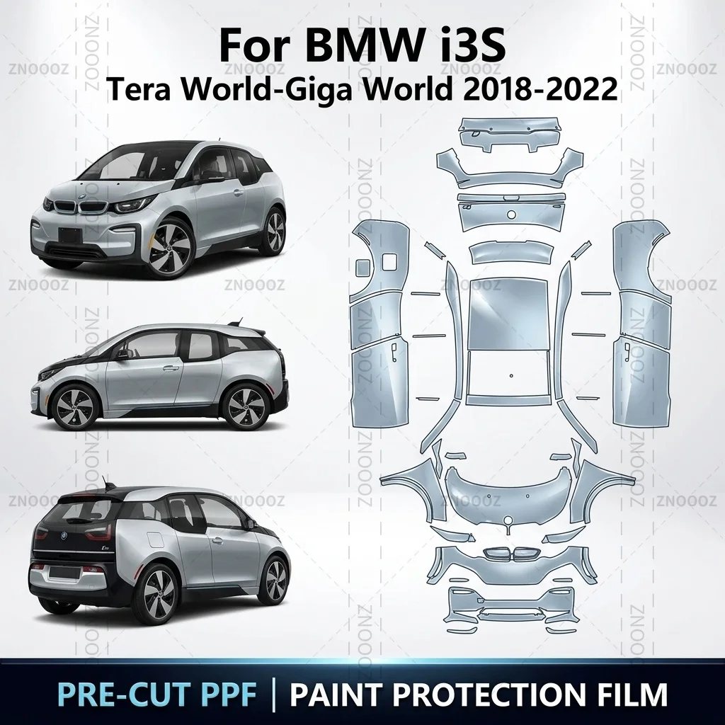 Für BMW i3S Tera World-Giga World 2018-2022 Vorgeschnittene PPF-Lackschutzfolie TPU Selbstklebende Vollfahrzeug-Schutzfolie Glänzend Transparent Matt Schwarz