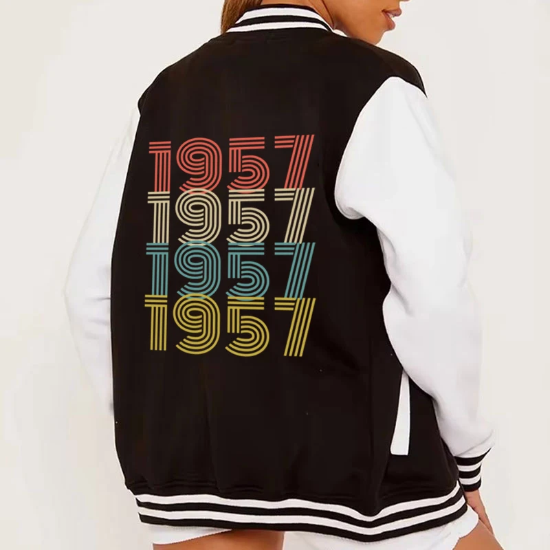 

67 Years Old Lady Jackets Vintage 1957 Classic Street Style Baseball Bomber Jacket Men Women 67th Birthday Gift Outdoor Clothes