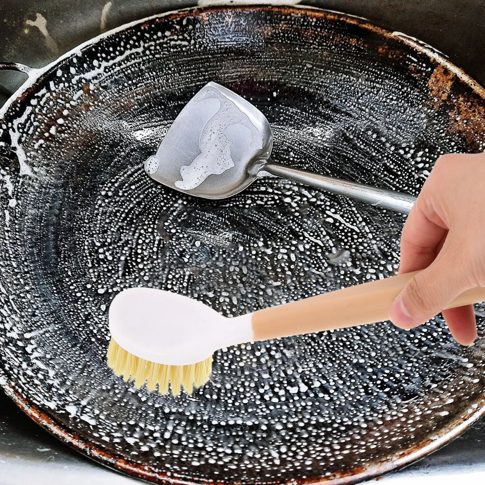 High-Efficiency Pan Scrubber Brush Multi-Function Kitchen Cleaning Tool for Pots Pans Wok Coffee Pot Dish Wash Brush Hanging