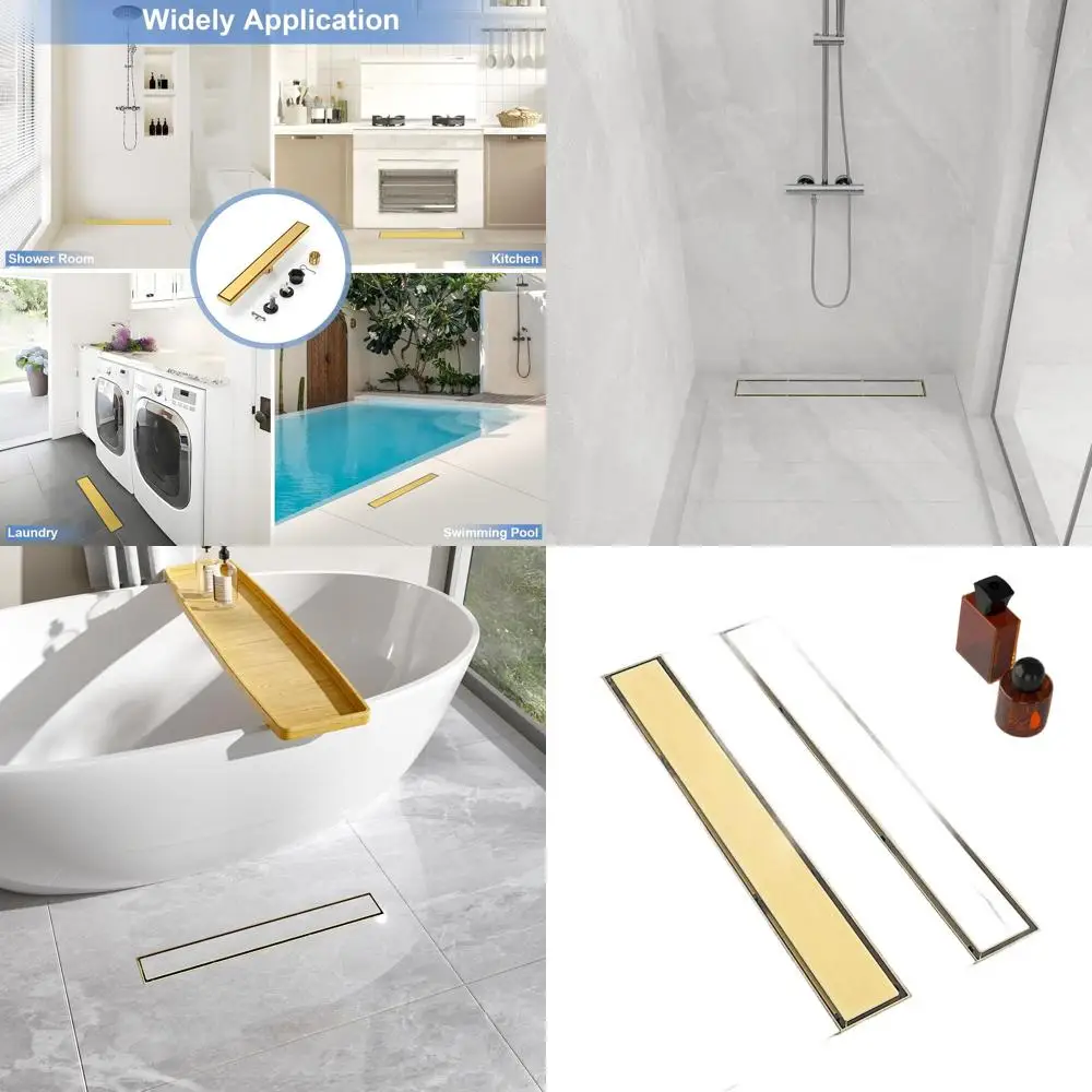 

30-32 Brushed Gold 304 Stainless Steel Linear Shower Drain with Tile Insert and Hair Catcher for Bathrooms