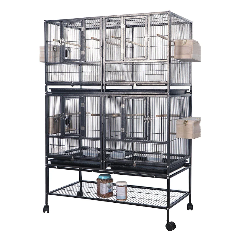 

2025 Hot Sale Luxury 6 House Bird Flight Cage - Extra Large Black Breeding Flight Parakeet Cage With Detachable Stand & Seed