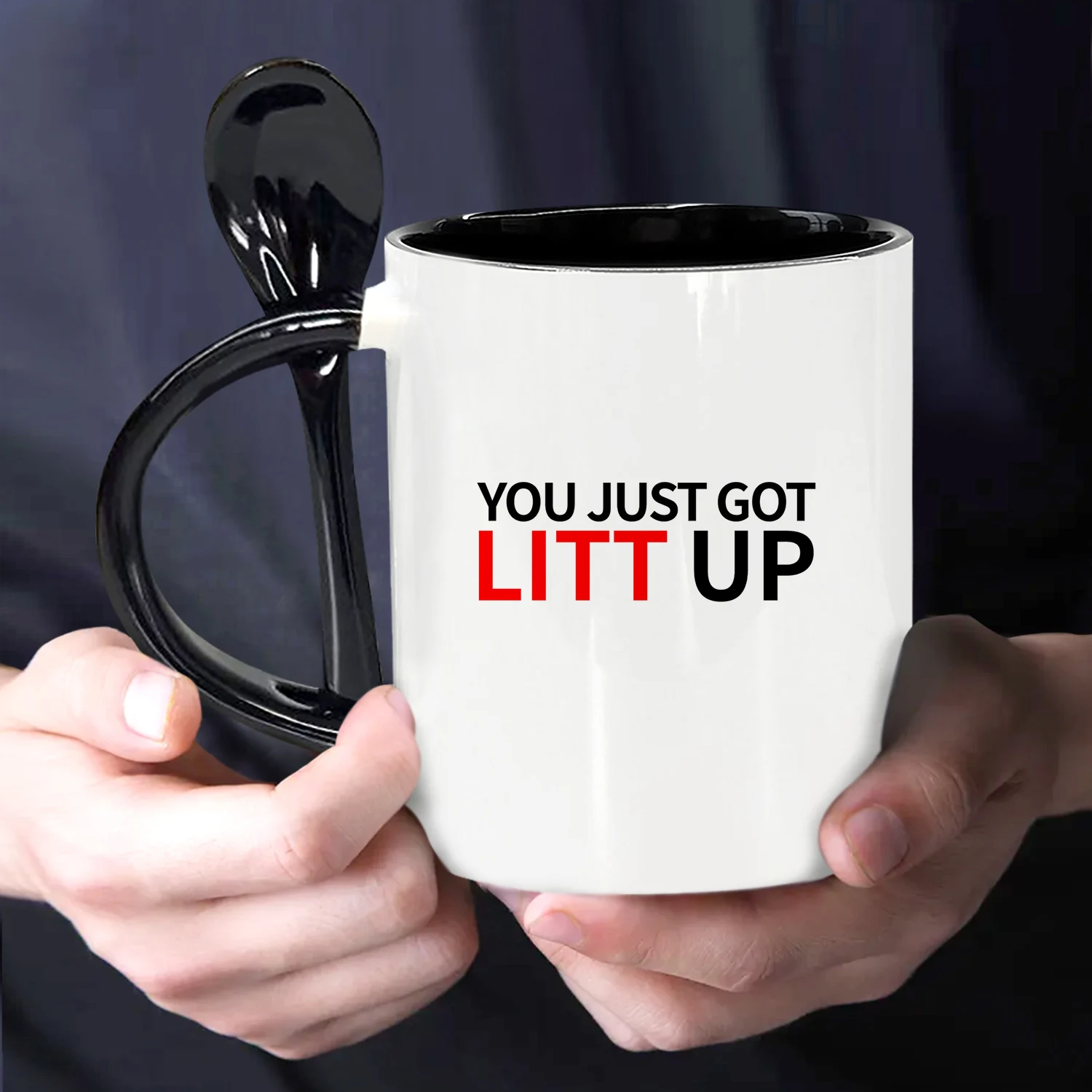 1PC, Suits Lover Gifts, Louis Litt Mug, You Just Got Litt Up Coffee Mugs, 11oz Ceramic mug with spoon, black