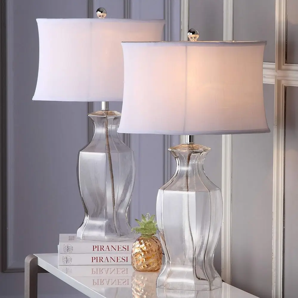 Clear Glass 28-inch Table Lamp Set for Bedroom, Living Room, and Office Desk with 2 LED Bulbs view 2