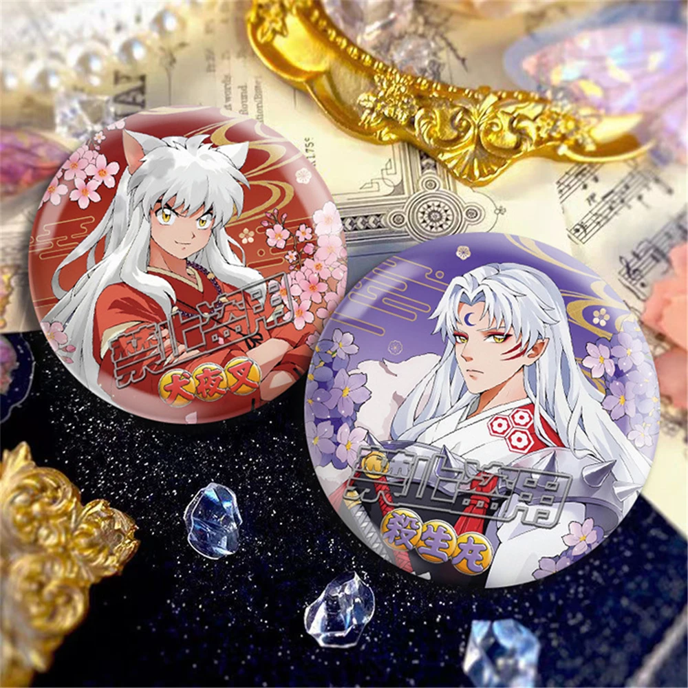 58mm Anime Inuyasha Sesshoumaru Cosplay COSTUME Badge Pin SPTE Tinplate Brooch Prop﻿ Xmas Gift