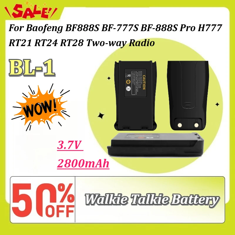 3.7V 2800mAh BL-1 Walkie Talkie Battery for Baofeng BF888S BF-777S BF-888S Pro H777 RT21 RT24 RT28 for Retevis H777Two-way Radio