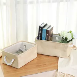 1Pc Beige/Grey Folding Storage Basket Linen Storage Fabric Wardrobe Office Bedroom Closet Toys Laundry Basket With Handle