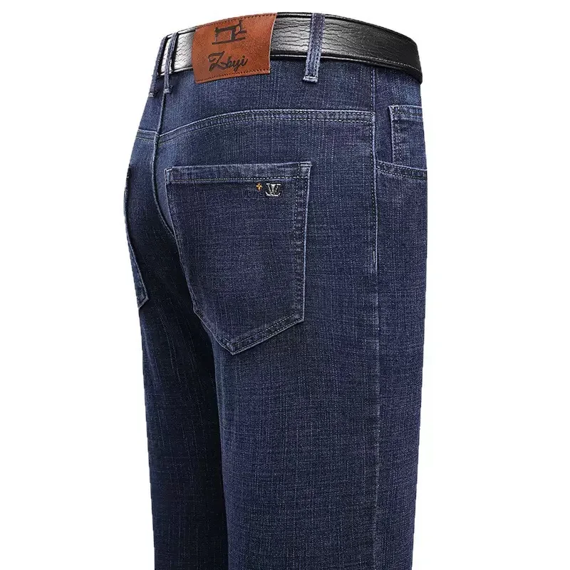 Męskie spodnie jeansowe na wiosnę i jesień, proste nogawki, elastyczny denim w jednolitym kolorze, luźne, sportowe, wygodne, oddychające, wysokiej jakości.