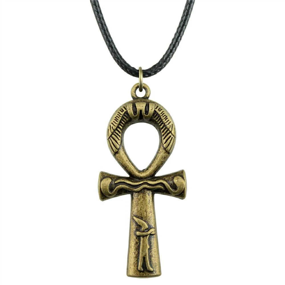 Egypt Ankh Cross Necklace Egypt Ankh Cross Wax Rope Chain Necklace Egypt Ankh Cross Pendant Black Leather Chain Necklace