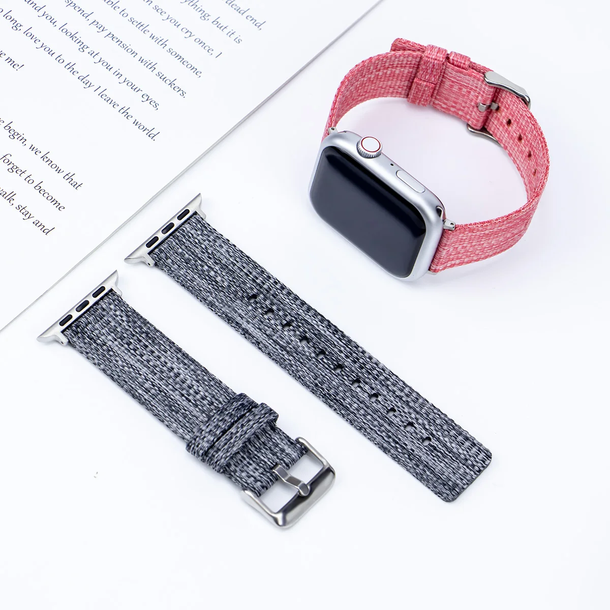 Canvas Nylon Watch Strap for Apple Watch Ultra 2 Band 49mm 44mm 45mm 41mm 42mm 40mm Bracelet For Iwatch Series 9 8 7 6 5 4 SE 3