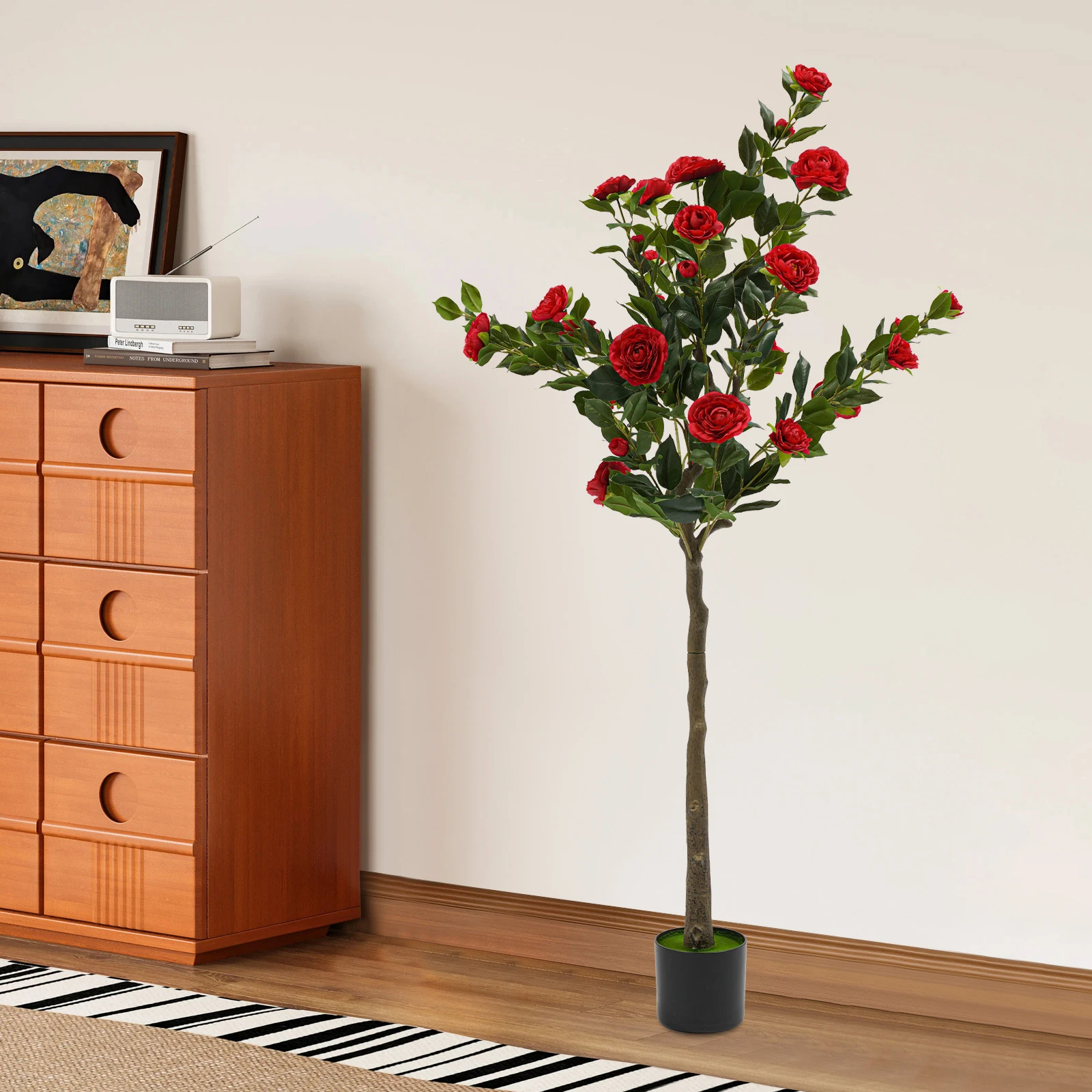 

Искусственное дерево камелии красного цвета, 59 дюймов, реалистичное, для украшения дома, праздников и вечеринок