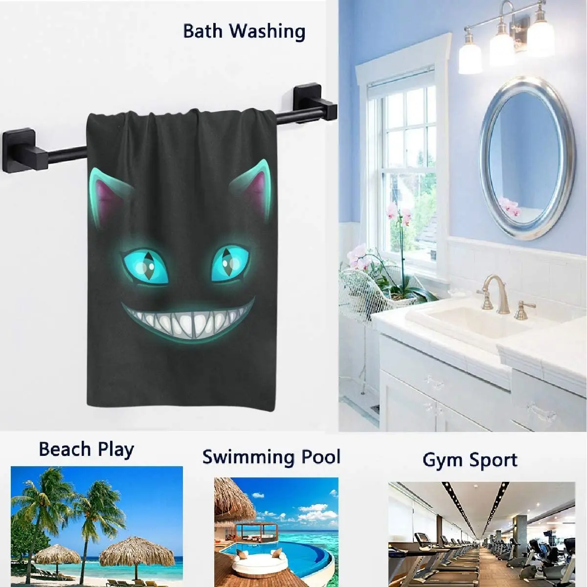 Cute Cheshire Cat Print Funny Quick Drying Towel