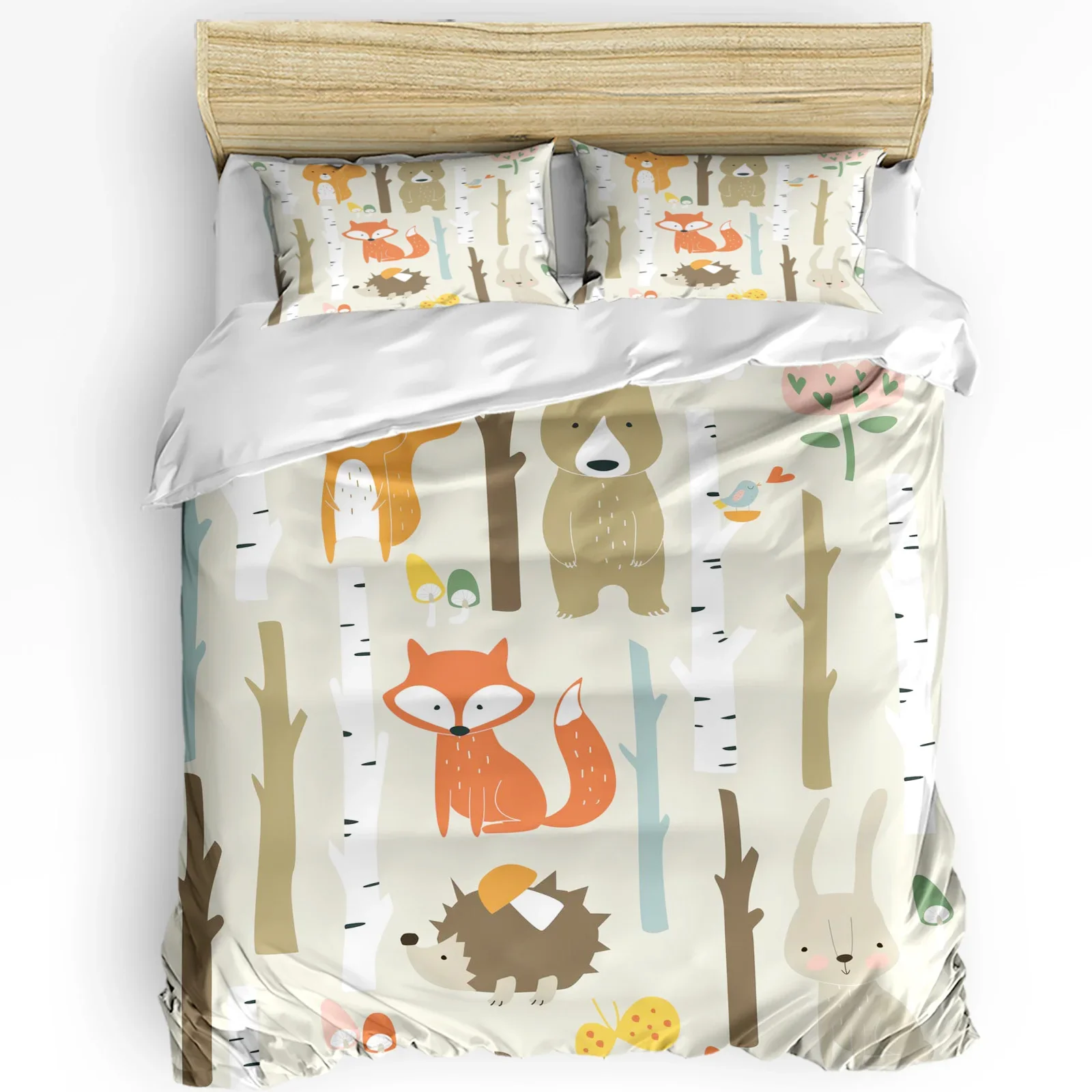 

Cartoon Forest Animal Tree Fox Bear Rabbit Kawaii 3pcs Bedding Set For Bed Home Textile Duvet Cover Quilt Cover Pillowcase