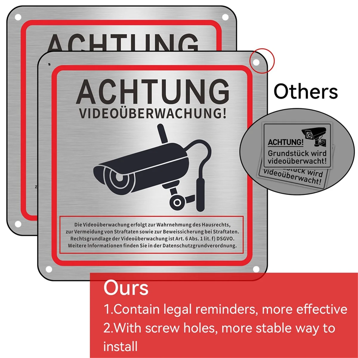 B52C Video Surveillance Sign, Video Surveillance Private Property, 15 X 15 cm Metal Warning Video Surveillance Sign 4pack