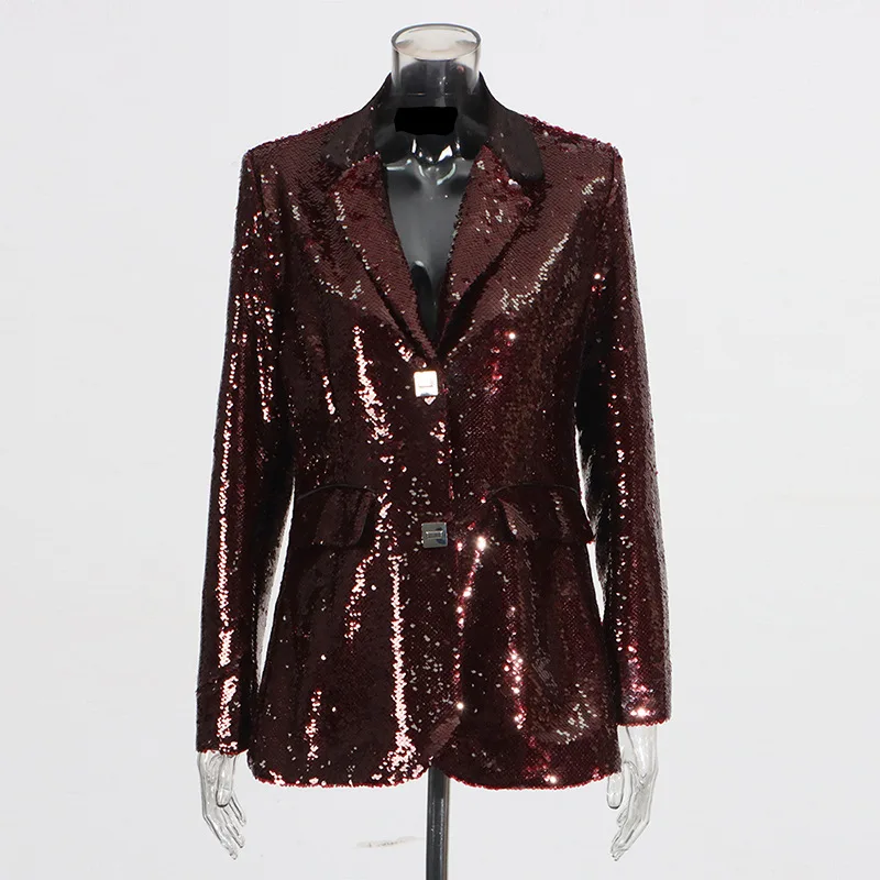 ZAMOR HIGH END Fashion Design Sequin Blazer 2026 Autumn New V Neck Slim Fit Elegant Suit Jacket for Women