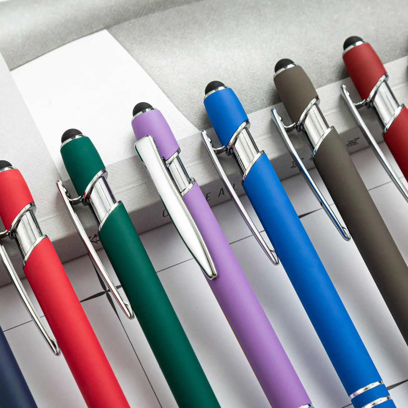 

12 Pcs Different Colors Metal Press Ball Pens Aluminum Rod Capacitive Touch Handwriting Touch Screen Pen Korean Stationery