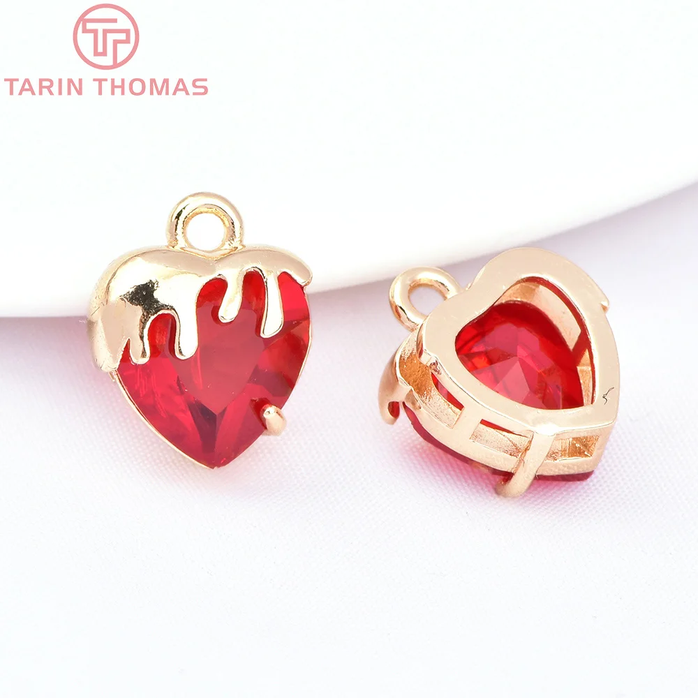 النحاس مع المعلقات القلب الزجاج ، 24K لون الذهب ، 10 قطعة ، 11x13.5 مللي متر ، عالية الجودة ، DIY بها بنفسك صنع المجوهرات ، اكسسوارات النتائج ، 7605