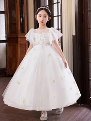 Children Ball Gowns Long Skirt Party Dress Flowers Clothes for Girls Wedding Party Gauze Dress