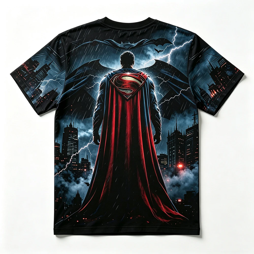 Men's Short Sleeved T-Shirt, Superman Batman DC Universe Element Print, Breathable and Comfortable