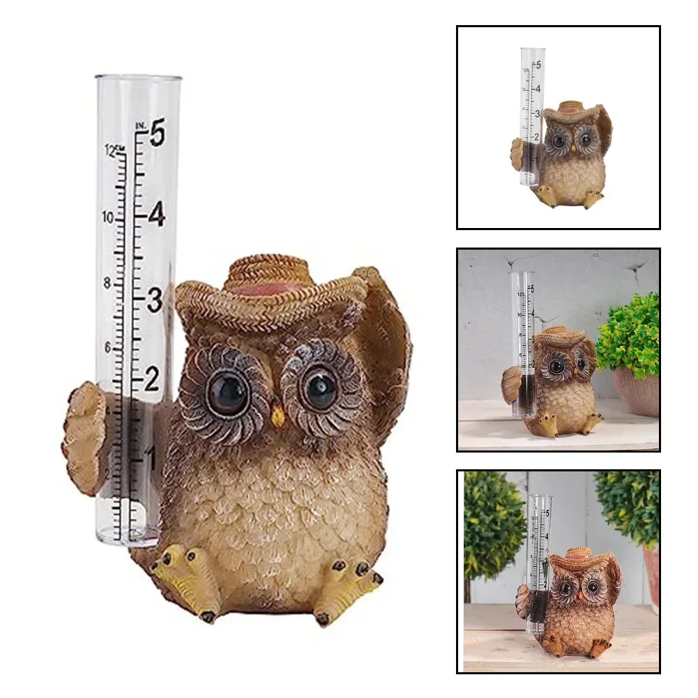 Decorative Owl Rain Gauge in Resin Weather Resistant Design for Garden Use Accurate Measurement Tool for Rainfall