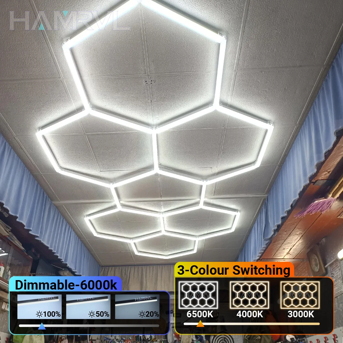 Éclairage LED hexagonal à intensité variable pour plafonniers de barbier de Garage 3 changement de couleur 6000K/4000K/3000K Tube en nid d'abeille salle de sport magasin d'affaires