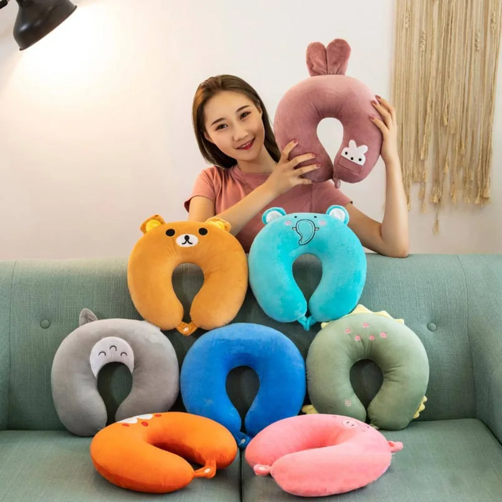 Adult Children Travel Pillow Soft Short Plush Cartoon U-shaped Pillow Portable Outdoor Nap Flight Neck Pillow Nursing Cushion