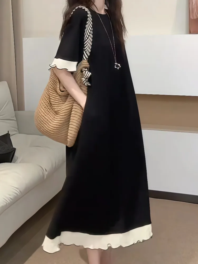 الصيف الدانتيل قميص فستان المرأة النمط الأوروبي الدانتيل الربط فستان فضفاض موضة كبيرة الحجم تي شيرت فستان المرأة