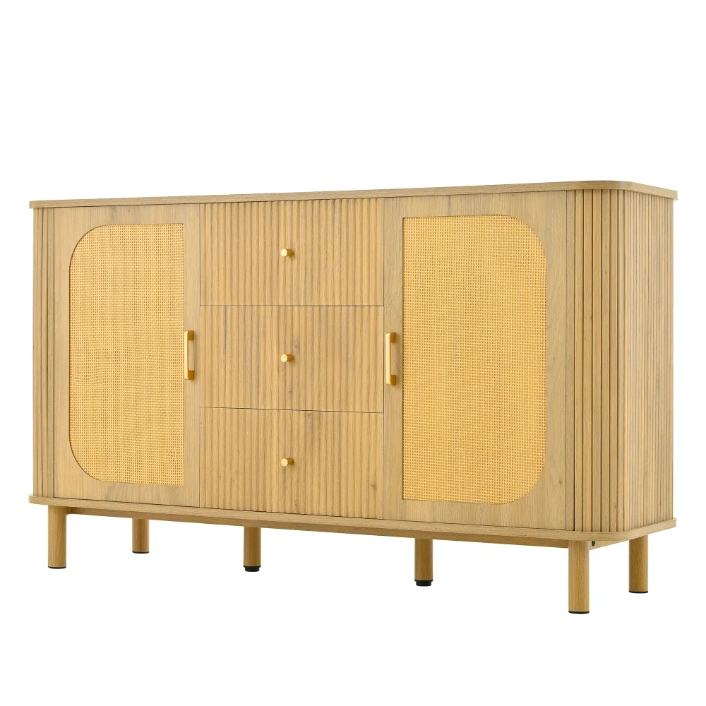 Modernes Sideboard mit vielseitigen Holzoptik-Schubladen, Regalen, Metallbeinen für die Aufbewahrung im Wohnzimmer – Detail 21