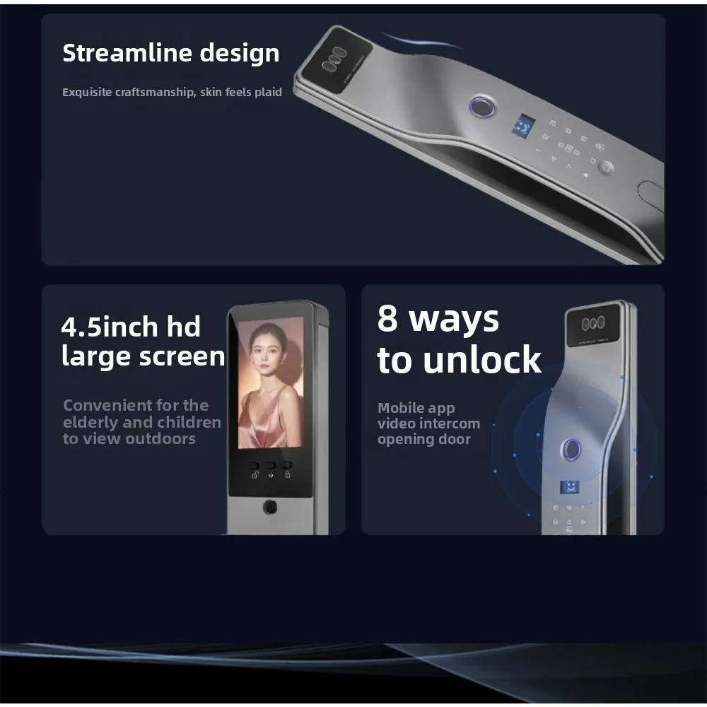 2025 NUOVA serratura intelligente Wave-Streamlined con scansione facciale veloce, ID trucco/vestito AI, videocitofono remoto Serratura elettronica