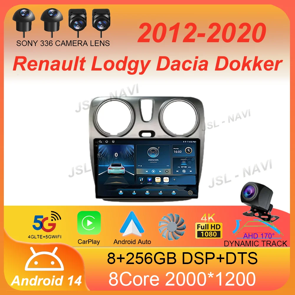 

For Renault Lodgy Dacia Dokker 2012-2020 Android 14 Carplay Auto WIFI+4G Car Radio Multimedia Video Player Navigation GPS Stereo