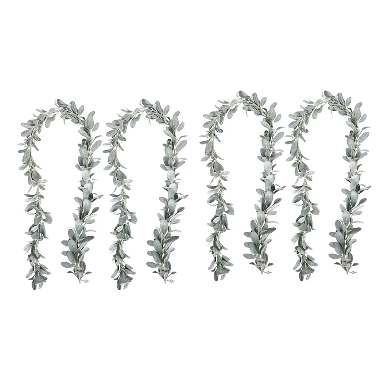 6 Pcs Artificial Flocked Lambs Ear Garland - 6Ft/Piece Soft Faux Vine Greenery And Leaves For Framhouse Mantle Decor