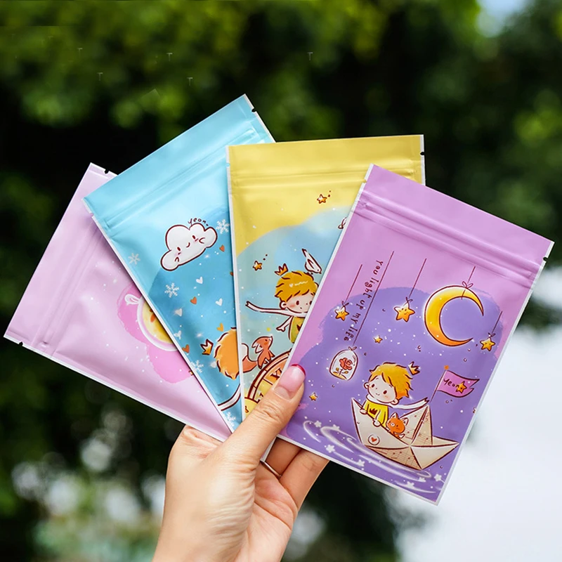 50pcs Resealable Flat Cartoon Bag Aluminum Foil Zip Lock Storage Sachet Food Tea Candy Snack Toy Jewelry Gifts Packaging Pouches