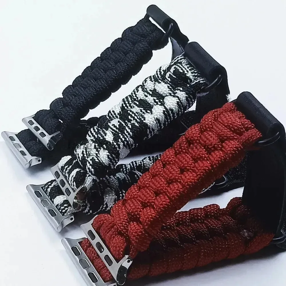 Outdoor Men Sport Braided Band 20mm 22mm for Samsung Galaxy Watch 7 6 5 4 3 Nylon Rope Strap Bracelet for Huawei Leather Clasp