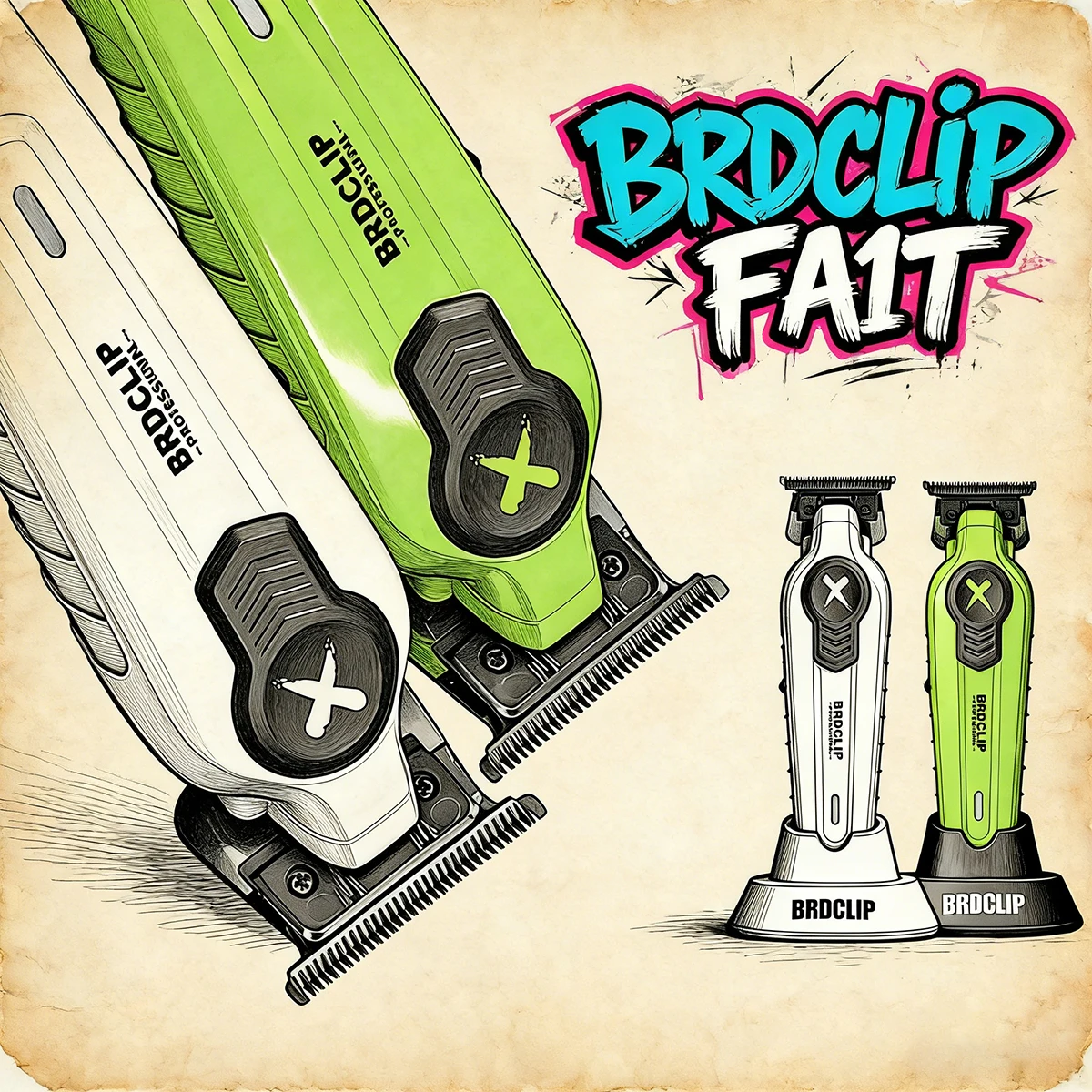 Фото Профессиональная машинка для стрижки волос 2026 BRDCLIP Green: триммер для барберов, для градиентной стрижки и создания узоров, электрическая машинка с зарядной станцией FA1T