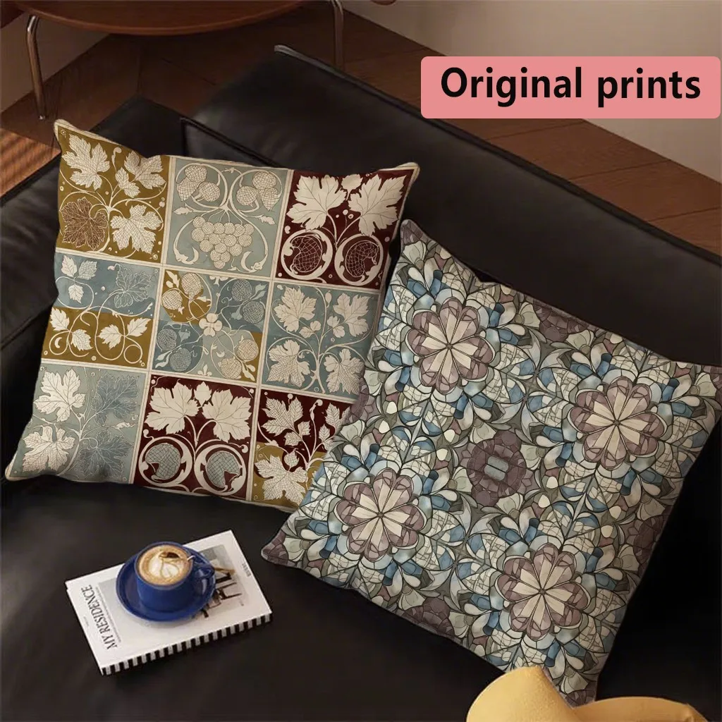 Vintage Botanic Tile Print Throw Pillow Covers Pattern Cushion Cover Suitable for Sofa Bedroom Car Pillow Cover