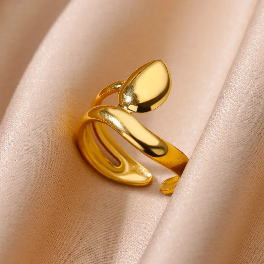 Stainless Steel Smooth Surface Shell Simple Geometric Ring  for Women Gold Color Exquisite Personalized Open Ring Couple Jewelry