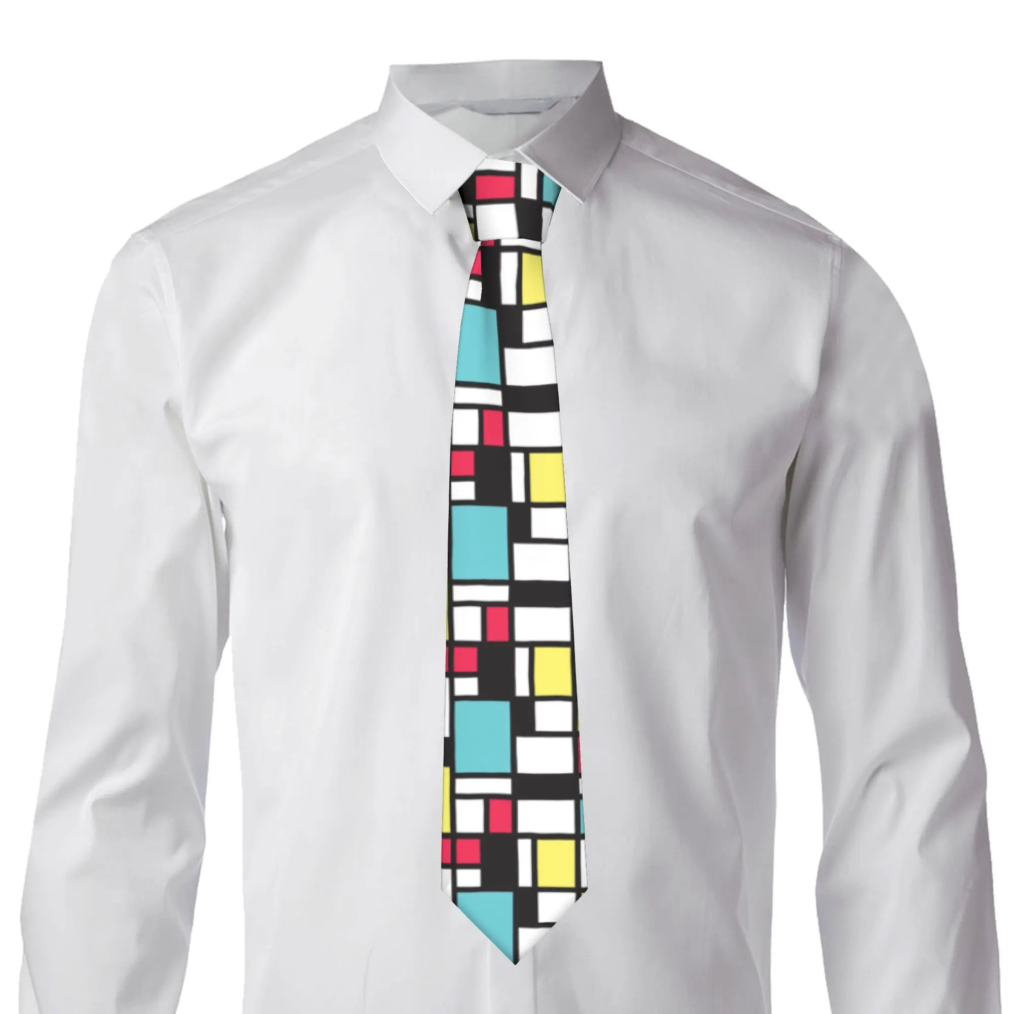 Formal Mondrian Study Geometric Modern Neck Tie for Office Mens Plaid Abstract Art Neckties