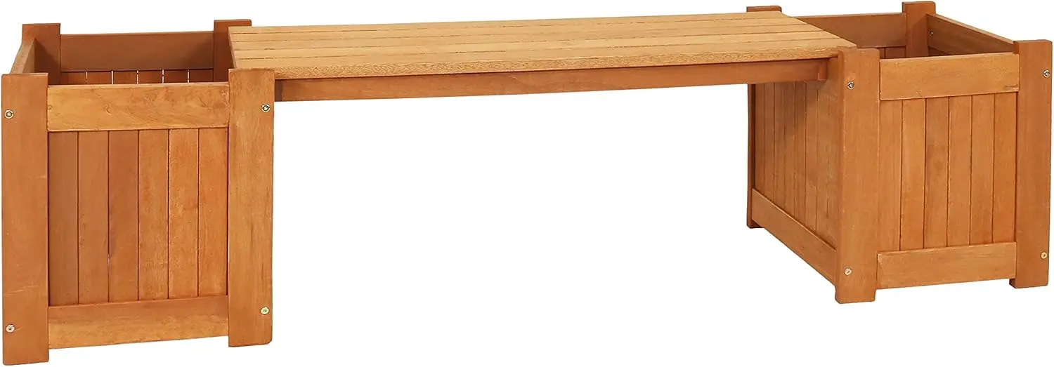 68-Inch Meranti Wood Outdoor Planter Box Bench with Teak Oil Finish