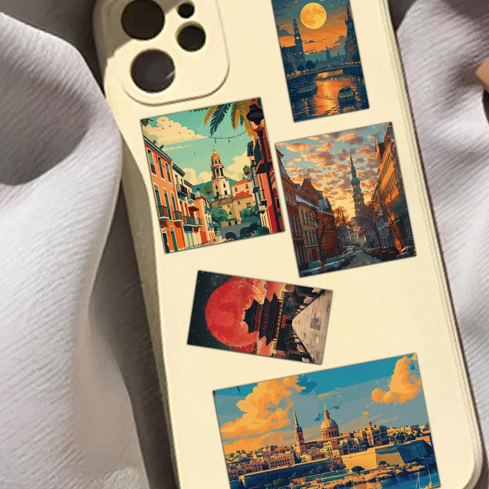 50PCS Retro Landscape Illustration Stickers Laptop Handbook Phone Case iPad Water Cup Stickers