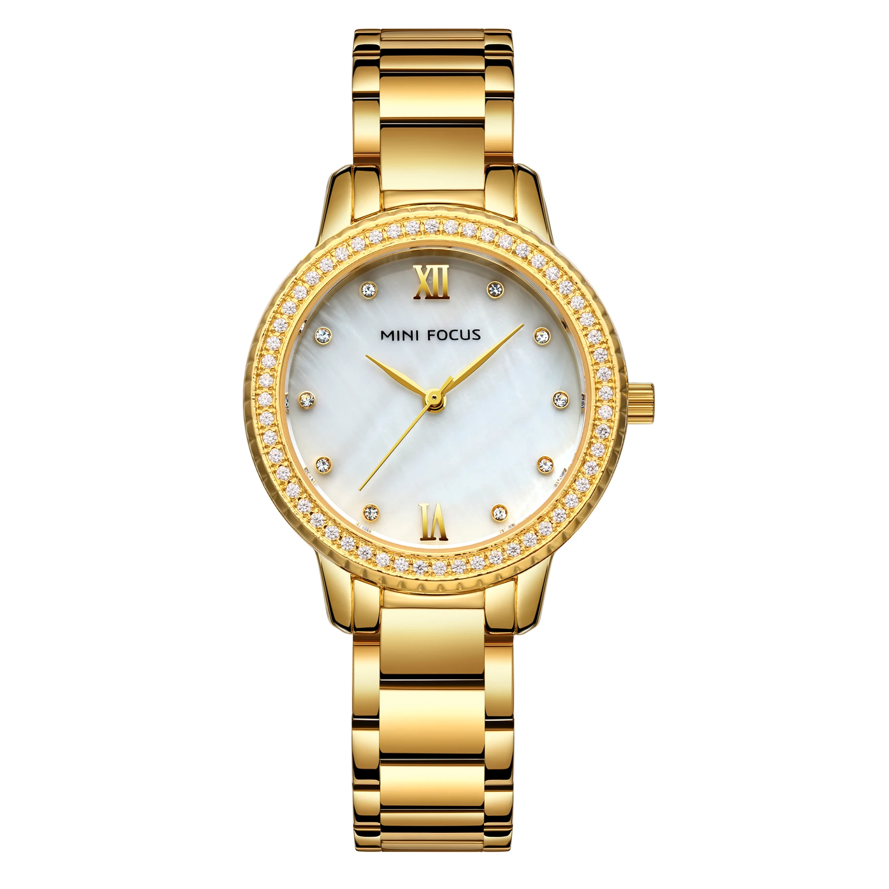 Mini Focus MF0226L Женские стильные часы с бриллиантами, синий ремешок из нержавеющей стали, водонепроницаемые женские кварцевые часы