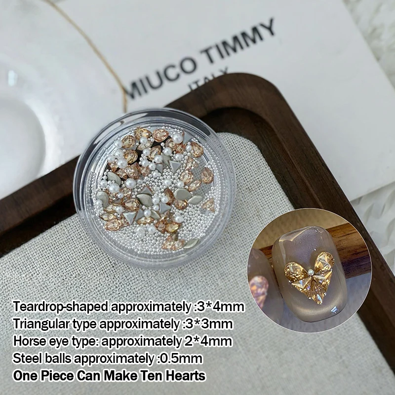 Emenda geométrica coração strass decoração da arte do prego material costura forma de amor cristal fundo plano gota de água zircão broca