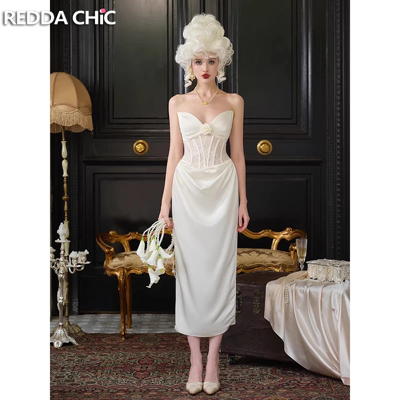 

REDDACHiC Coquette Белое атласное вечернее платье с кружевным корсетом, вырезами, шнуровкой, открытой спиной и разрезом, винтажное женское платье