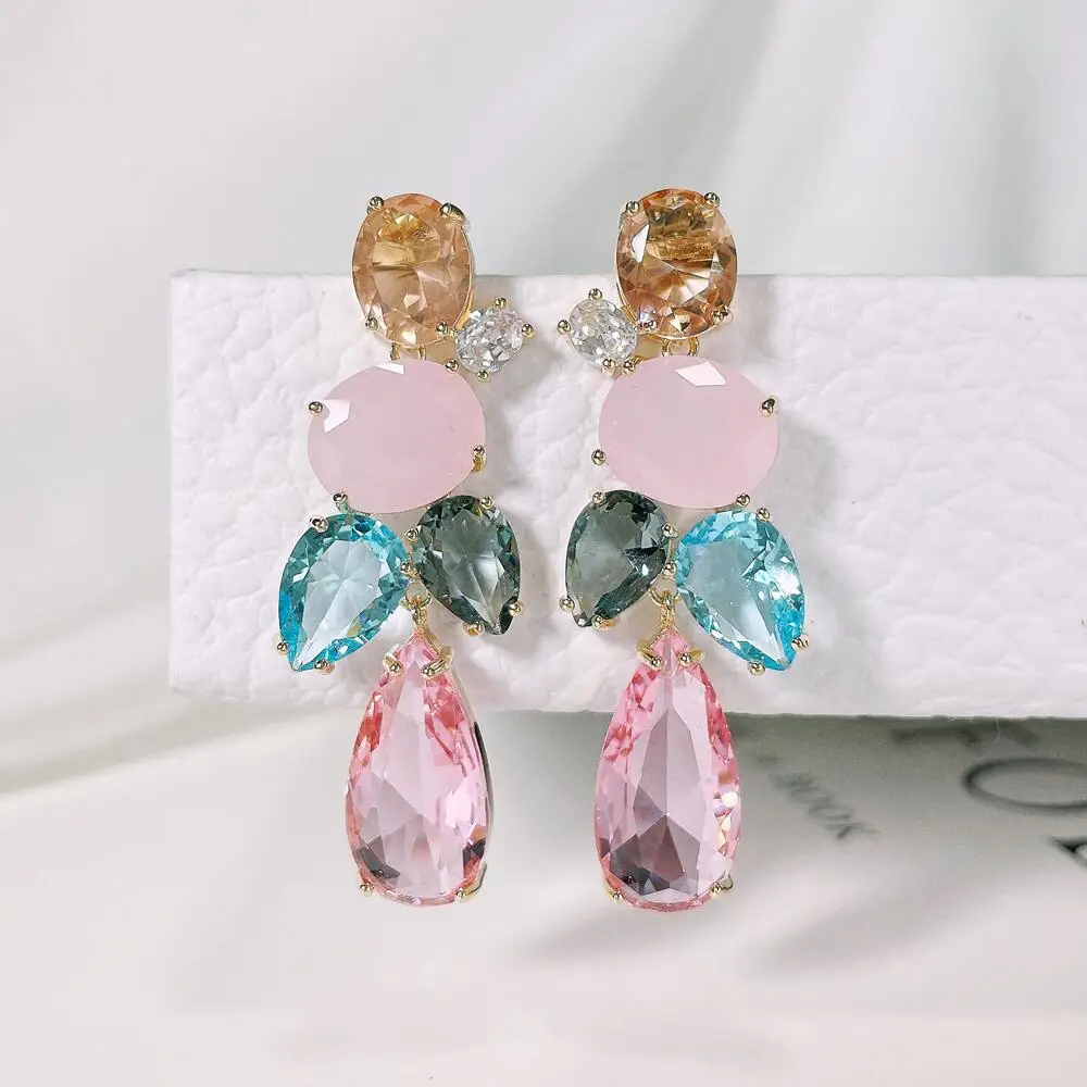 New Water Drop Dangle Women Fashion Cubic Zirconia Drop Earring Shining Color Big Stones Party Jewelry Wholesale