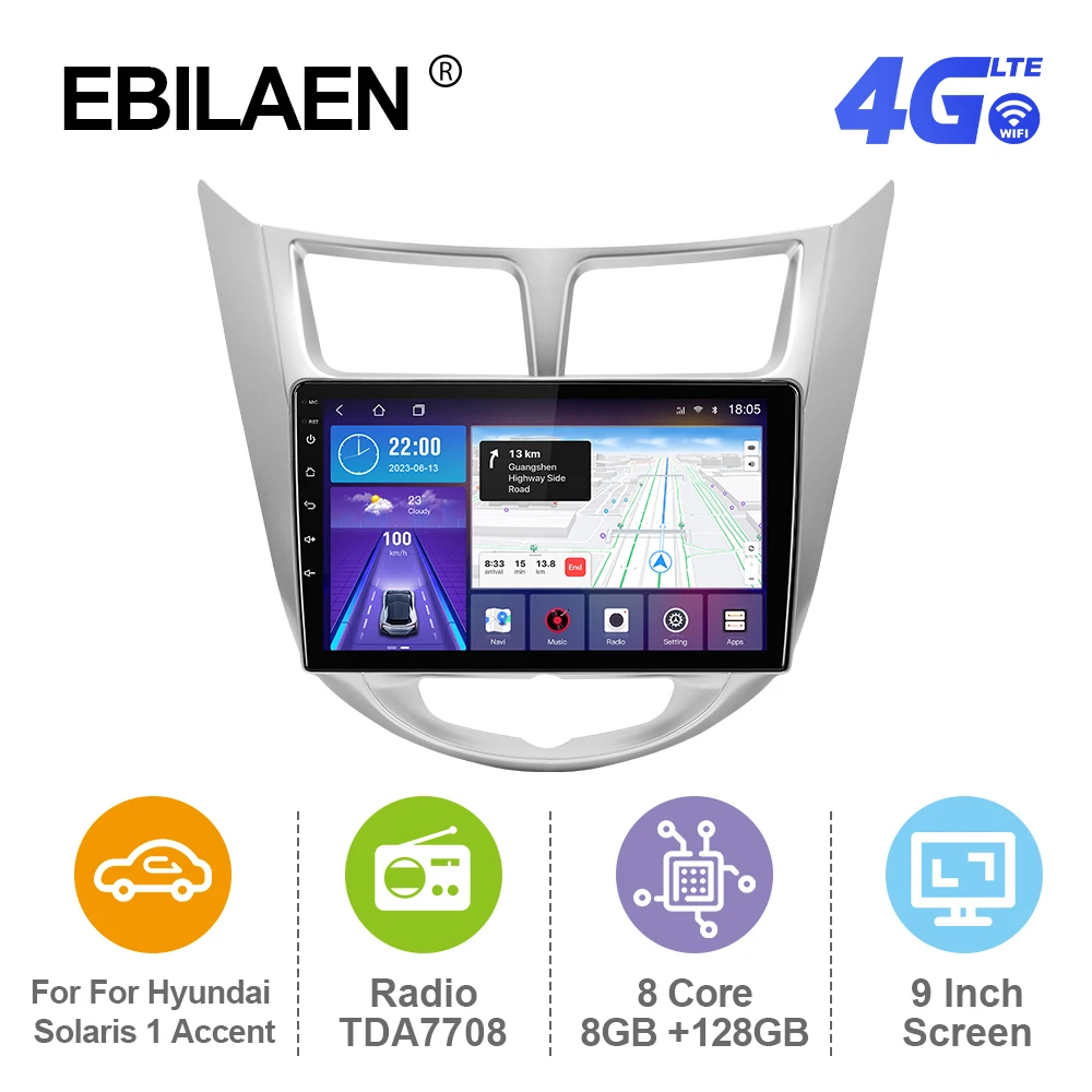 

EBILAEN Android 12 Car Radio For Hyundai Solaris 1 2010-2016 Multimedia Player GPS RDS Carplay Autoradio Mirror Link 4G BT FM