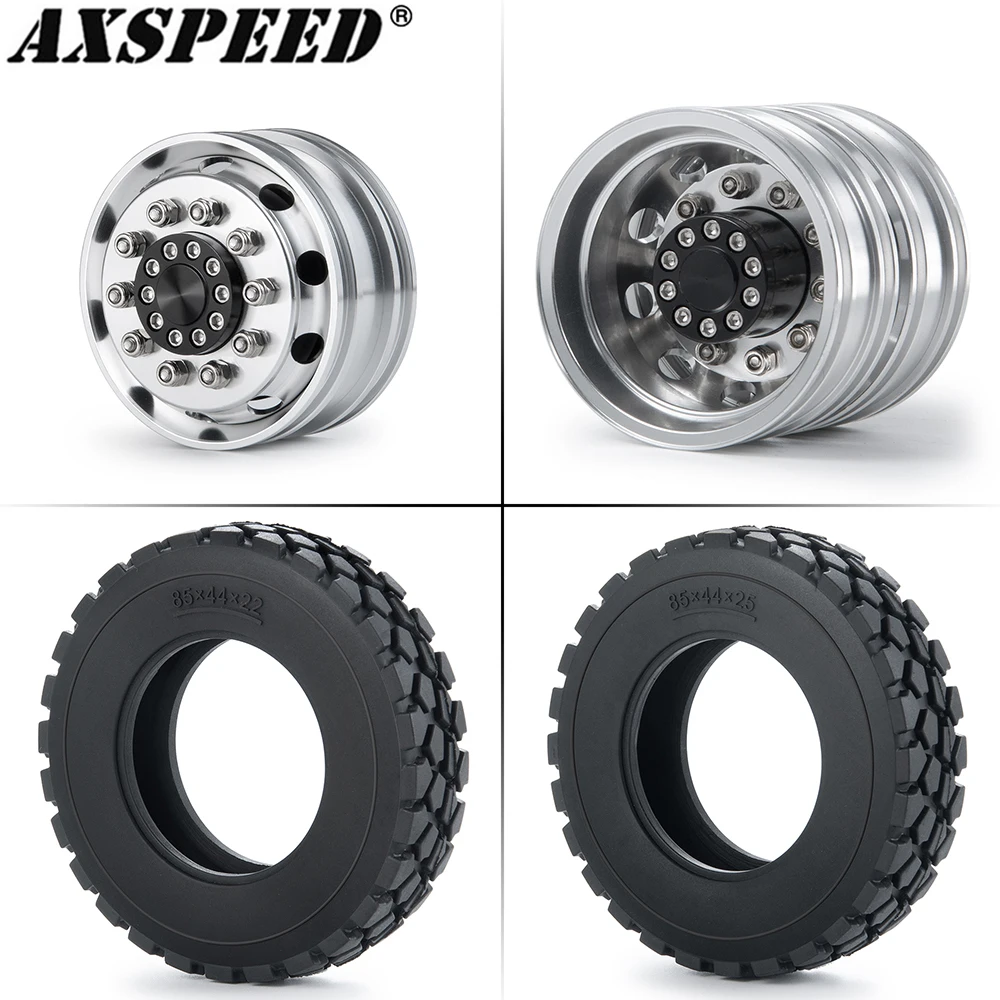 AXSPEED 4PCS Piasty przednich tylnych kół Gumowe opony z piankowymi wkładkami do 1/14 Tamiya Truck Trailer Tractor RC Car Tires