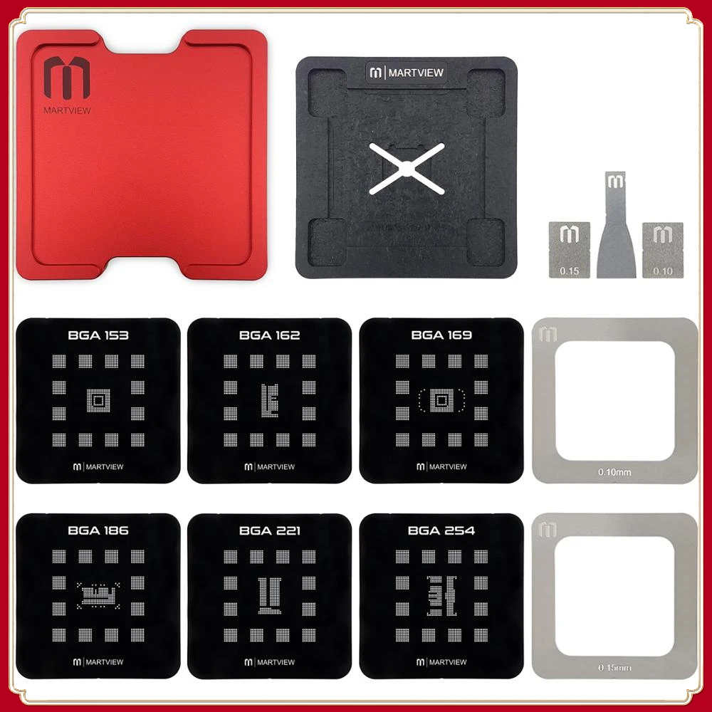 BGA Reballing Stencil Tin Net Full Set for EMMC/EMCP/UFS BGA153/162/169/186/221/254 With Fixed Plate and Holder