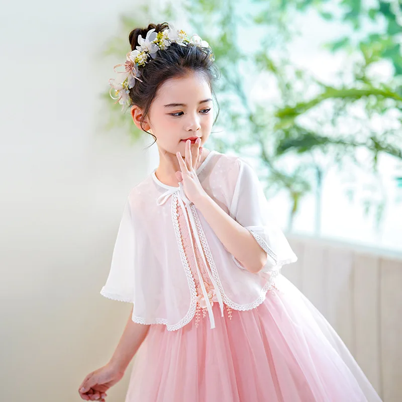 Sweet Girls Champagne Shrug Bolero Spring Summer Flower Girls Shawl Kids Baby Fashion White Bolero for Prom Party Flower Dress